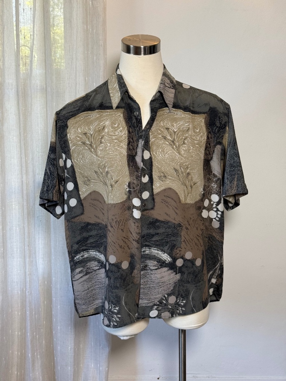 Vintage Sangi Abstract Camp Shirt Men's L Resort Casual Retro Pattern